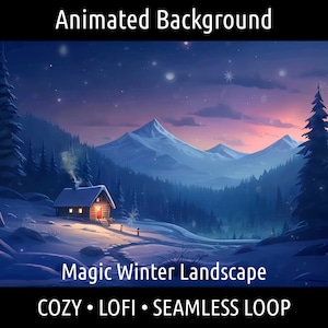 ANIMOWANE TŁO | Świąteczna chatka w śniegu Retro przytulne Lofi | Dla Vtuber Twitch OBS Zoom Stream Looping Overlay Stage | Płynna pętla