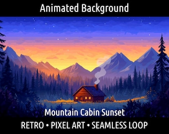 ANIMIERTER HINTERGRUND | Retro Pixel Art Gemütliche Lofi Wildnis Hütte | Für Vtuber Twitch OBS Zoom Stream Looping Overlay Bühne | Nahtloser Loop