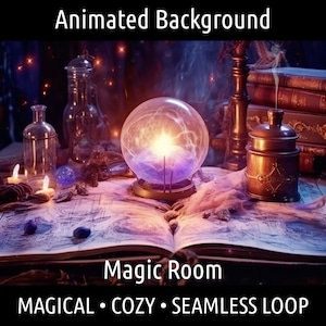 ANIMOWANE TŁO | Retro przytulny pokój Lofi Magic, świece, różdżka | Dla Vtuber Twitch OBS Zoom Stream Looping Overlay Stage | Płynna pętla