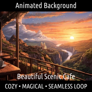 ANIMOWANE TŁO | Retro Przytulna Scenic Anime Cafe Coffeeshop| Dla Vtuber Twitch OBS Zoom Stream Looping Overlay Stage | Płynna pętla