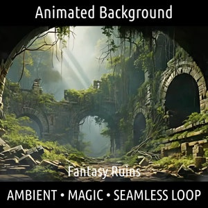 ANIMOWANE TŁO | Retro Przytulne Ruiny Zamku Fantasy Forest | Dla Vtuber Twitch OBS Zoom Stream Looping Overlay Stage | Płynna pętla