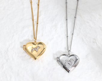Personalized Heart Locket Necklace with Cute Dog, Pet Remembrance Pendant, Animal Lover Necklace, Pet Memorial Jewelry, Gift for Pet Mom