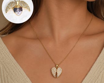 Angel Wing Photo Locket Necklace, Custom Memorial Necklace, In Loving Memory Jewelry, Sympathy Gift, Gift for Mom