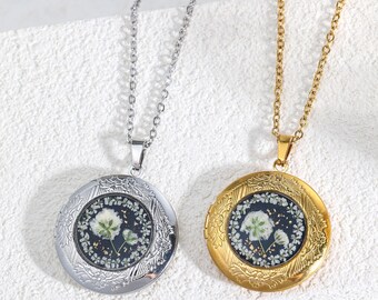 Custom Photo Baby’s Breath Locket Necklace, Personalized Memorial Jewelry, Photo Jewelry, Birthday Gift, Gift for Her