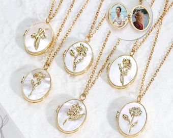 Custom Photo Locket Necklace, Birth Month Flower Keepsake, Memorial Jewelry, Mom Gift, Gift for Sister