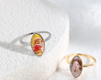 Custom Pet Photo Ring, Personalized Dog Cat Portrait Ring, Picture Ring, Memorial Pet Jewelry Gift for Pet Lovers