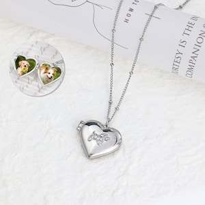 Personalized Heart Locket Necklace with Cute Dog, Pet Remembrance Pendant, Animal Lover Necklace, Pet Memorial Jewelry, Gift for Pet Mom