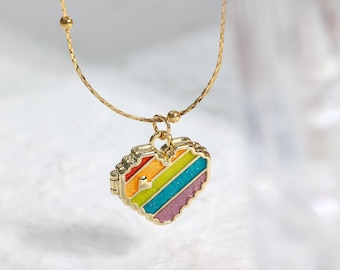 Personalized Rainbow Locket Necklace with Photo, Heart Rainbow Locket, Colorful Necklace, Memorial keepsake, Necklaces for Kids