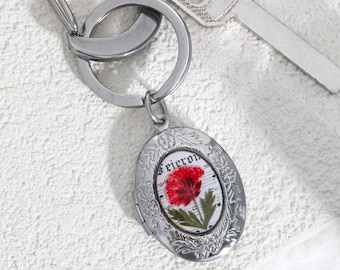 Baby’s Breath Locket Keychain, Custom Photo Keychain, Resin Locket, Personalized Gift for Mom, Memorial Gift for Family