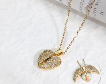 Angel Wing Photo Locket Necklace, Custom Memorial Necklace, In Loving Memory Jewelry, Sympathy Gift, Gift for Mom