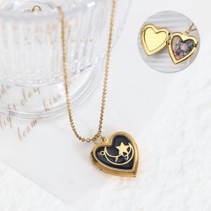 Personalized Photo Star and Moon Heart Locket Necklace, Cute Locket, Dainty Memorial Necklace, Christmas Gift, Birthday Gift, Gift for Kids
