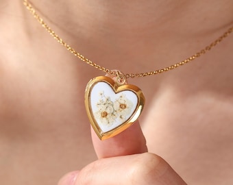 Custom Photo Baby's Breath Locket Necklace, Flower Necklace, Memorial Jewelry, Christmas Gift, Gift for Mom