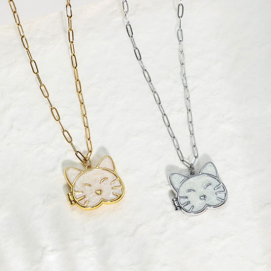 Personalized Photo Cat Locket Necklace, Custom Pet Photo Necklace, Cute ...