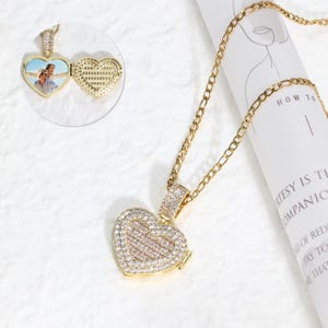 Personalized Heart Locket Necklace with Photo, Dainty Heart Crystal Necklace, Romantic Jewelry, Memory Keepsake, Birthday Gift, Gift for Her