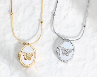 Butterfly Locket Necklace with Photo, Custom Picture Necklace, Memorial Jewelry, Mother's Day Gift, Gifts for Sister, Bridesmaid