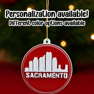 Personalized Sacramento Skyline Ornaments, Sacramento Ornament, Cityscape Ornament, Sacramento Skyline Ornament, Sacramento CA Gift