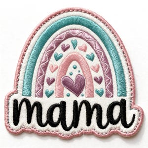 Mama Rainbow Embroidered Patch, Cute Iron On, Sew On, Hook and Loop Patch for Jacket Backpack Hat, Gift for Mom Patch, Aesthetic Mom Badge
