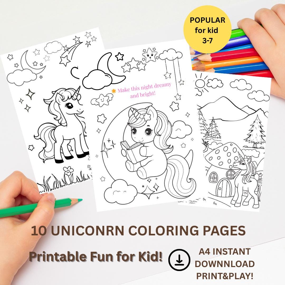 Unicorn Coloring Pages for Kids – 10 Printable A4 Sheets Calm ...
