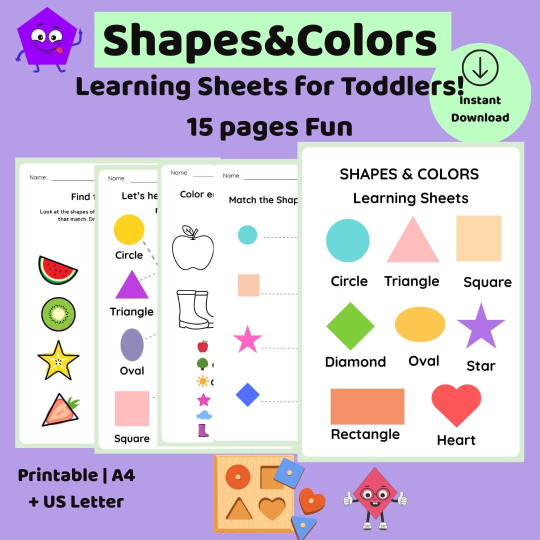 Shapes and Colors Matching Activity: Preschool Learning Sheets (A4 & US ...