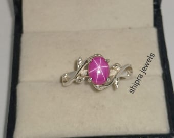 Pink Star Sapphire Ring, 6 Rays Star Gemstone, Lindy Star Ring, 925 Sterling Silver, Pink Star Sapphire Ring, Gift For Her