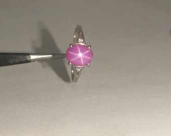 Pink Star Sapphire Ring, 6 Rays Star Gemstone, Lindy Star Ring, 925 Sterling Silver, Pink Star Sapphire Ring, Gift For Her