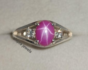 Pink Star Sapphire Ring, Star Gemstone, Lindy Star Ring, 925 Sterling Silver, Pink Star Sapphire Ring, Gift For Her