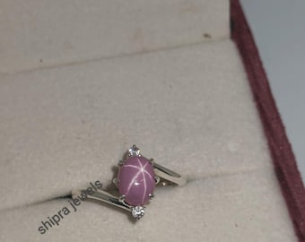 Pink Star Sapphire Ring, Star Gemstone, Lindy Star Ring, 925 Sterling Silver, Pink Star Sapphire Ring, Gift For Her