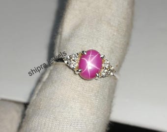 Pink Star Sapphire Ring, Star Gemstone, Lindy Star Ring, 925 Sterling Silver, Pink Star Sapphire Ring, Gift For Her
