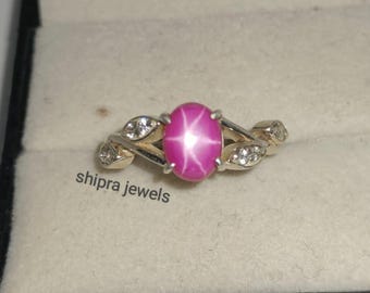 Pink Star Sapphire Ring, 6 Rays Star Gemstone, Lindy Star Ring, 925 Sterling Silver, Pink Star Sapphire Ring, Gift For Her