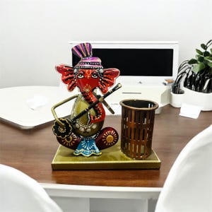 Handgefertigter Metal Lord Ganesha Stifthalter | Schreibtisch Organizer mit Indischem Art Decor | Einzigartiges Geschenk für Büro & Zuhause