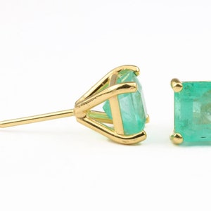 Beautiful 2.0tcw Emerald Earrings, Classic Emerald Stud Earrings,Square Cut Emerald 14K Gold Studs,May Birthstone,Natural Emerald Cut Studs