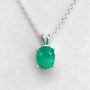 1.60 Carat Medium Rich Green Oval Emerald Pendant Sterling Silver, Oval Cut Emerald Necklace,Natural Emerald Jewellery May Birthstone