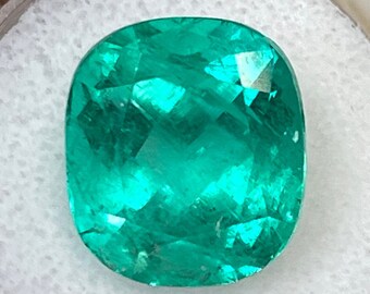 14.44 Carat 15x14 Minor Oil Bluish Green Natural Loose Colombian Emerald-Cushion Cut, Cushion Cut Emerald,Genuine Emerald Gem,May Birthstone