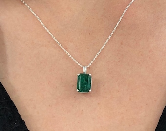3.0cts Sterling Silver, Natural Emerald Necklace, Dark Green Emerald Pendant,Emerald Cut Necklace,Natural Emerald Jewelry May Birthstone