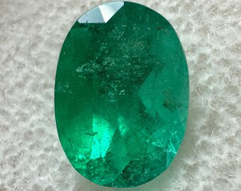 2.95 Carat 11x8 Elongated Semi Transparent Green Loose Colombian Emerald-Oval Cut, Green Oval Emerald, Oval Emerald Gem May Birthstone
