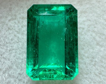 3.39 Carat Vivid Bluish Green Natural Loose Colombian Emerald-Elongated Emerald Cut, Genuine Green Emerald, Emerald May Birthstone