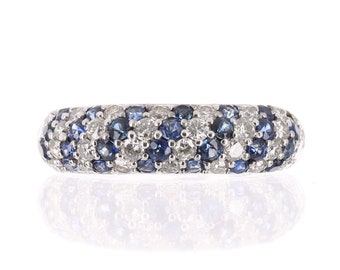 0.90tcw Sapphire & Diamond Wedding Band, Sapphire Diamond Band, Vintage Sapphire Band, Sapphire Ring Band 14K, Sapphire Ring