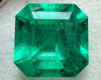 7.38 Carat 11.5x11.5 Intense Bluish Green Natural Loose Colombian Emerald-Asscher Cut, Genuine Green Emerald, Emerald May Birthstone