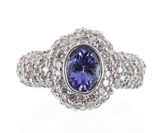 2.32tcw Stunning Tanzanite & Diamond Pave White Gold Ring, Cocktail Tanzanite Diamond Ring, Pave diamond ring, Tanzanite Engagement Ring