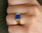 Lapis Lazuli malachite flippable diamond Mens ring 14K, malachite and Lapis Lazuli reversible Yellow Gold Unisex diamond ring, Flip ring