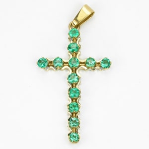 2.50 Carat Gold Emerald Cross, Mens Religious Cross, Men&#39;s Emerald Cross, Religious Cross, Cross, Natural Emerald Cross, Yellow Gold 14K