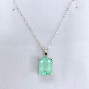 2.50 Carat Emerald Necklace, Colombian Emerald Pendant Sterling Silver,Emerald Cut Emerald Necklace,Natural Emerald Jewellery May Birthstone