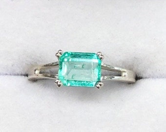 1.25 Carat Zambian Emerald Solitaire Silver Engagement Ring, Emerald Engagement Ring, Emerald Cut Emerald Silver Ring, Emerald Silver Ring