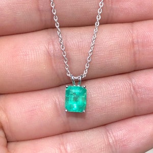 1.74ct Emerald Necklace, Real Genuine Emerald Pendant, Emerald Cut Emerald Necklace,Natural Emerald Jewellery May Birthstone Sterling Silver