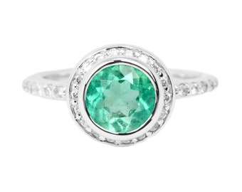 1.55 CT Conjunto De Anillo De Compromiso En Oro Amarillo 14K Esmeralda Diamante Anillo de boda