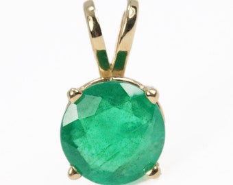 0.90 Carat Emerald Necklace, Natural Emerald Pendant 14K Gold, Round Emerald Necklace, Natural Real Emerald Solitaire pendant jewelry gift