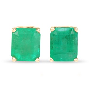 2.29tcw Emerald Earrings, Rich Green Emerald Stud Earrings,Emerald Cut Emerald 14K Gold Studs,May Birthstone,Natural Emerald Cut Studs