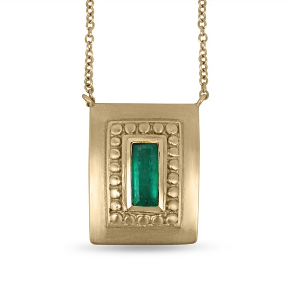 1.60 Carat Colombian Emerald Solitaire Necklace Green, Green Emerald Necklace, Emerald Statement Necklace,Anniversary Gift, Yellow Gold 18K