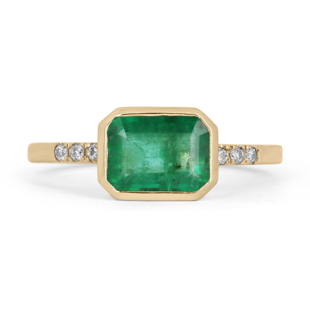 1.15tcw 14K Natural Emerald-emerald Cut & Diamond Shank - Etsy