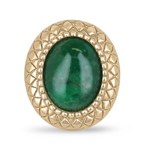16.83ct 14K Oval Shaped Cabochon Cut Emerald Solitaire Antique Ring, Mystic Dark Green Emerald Cabochon Antique Vintage Inspired Ring 585